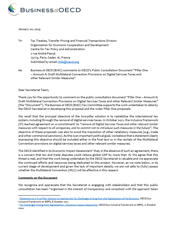 comments on pilar one tax certainty